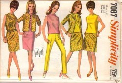 7087 SIMPLICITY 1967 SLEEVELESS DRESS, BLOUSE, JACKET, SKIRT, SLACKS PATTERN 14 34"